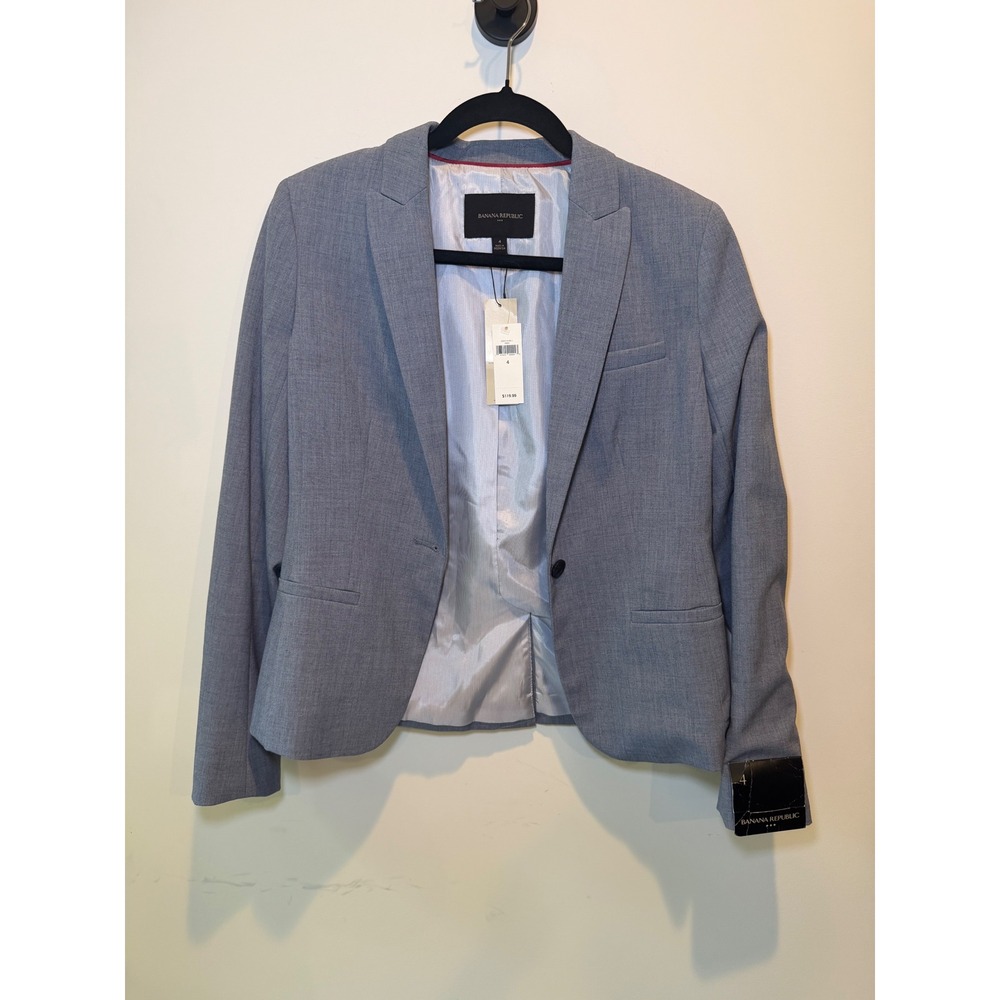 Banana Republic Womens Machine Washable Blazer Light Blue Stretch Jacket Size 4